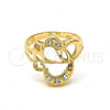 Oro Laminado Multi Stone Ring, Gold Filled Style Heart Design, with White Crystal, Polished, Golden Finish, 01.165.0002.07 (Size 7)