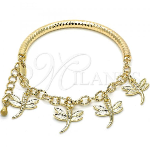 Oro Laminado Charm Bracelet, Gold Filled Style Dragon-Fly and Hollow Design, Diamond Cutting Finish, Golden Finish, 03.63.1821.08