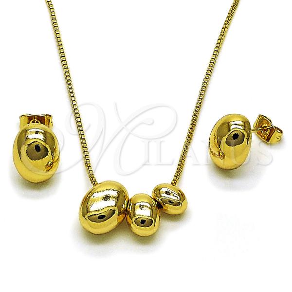 Oro Laminado Earring and Pendant Adult Set, Gold Filled Style Ball and Box Design, Polished, Golden Finish, 10.282.0003