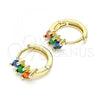 Oro Laminado Huggie Hoop, Gold Filled Style with Multicolor Cubic Zirconia, Polished, Golden Finish, 02.210.0642.5.12