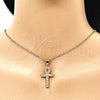 Oro Laminado Religious Pendant, Gold Filled Style Cross Design, with White Micro Pave, Polished, Golden Finish, 05.342.0088