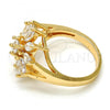 Oro Laminado Multi Stone Ring, Gold Filled Style Flower Design, with White Cubic Zirconia, Polished, Golden Finish, 01.210.0046.07 (Size 7)