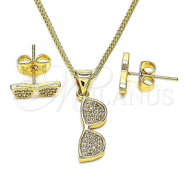 Oro Laminado Earring and Pendant Adult Set, Gold Filled Style with White Micro Pave, Polished, Golden Finish, 10.156.0447