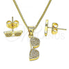 Oro Laminado Earring and Pendant Adult Set, Gold Filled Style with White Micro Pave, Polished, Golden Finish, 10.156.0447