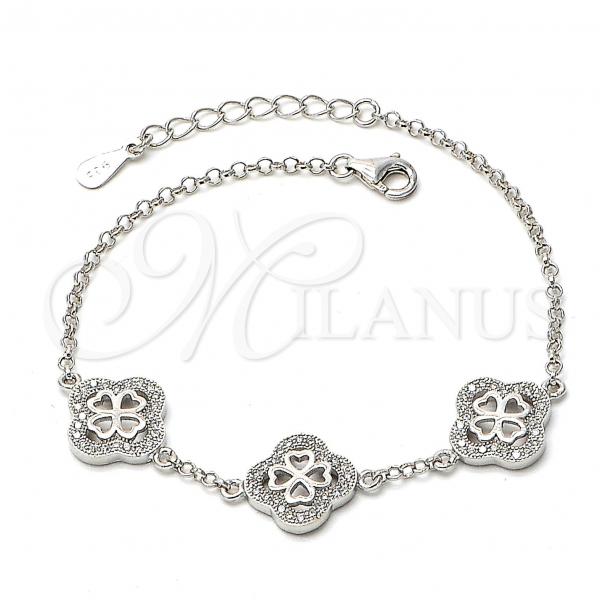 Sterling Silver Fancy Bracelet, Flower Design, with  Micro Pave, Rhodium Finish, 03.176.0007