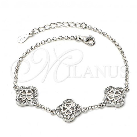 Sterling Silver Fancy Bracelet, Flower Design, with  Micro Pave, Rhodium Finish, 03.176.0007