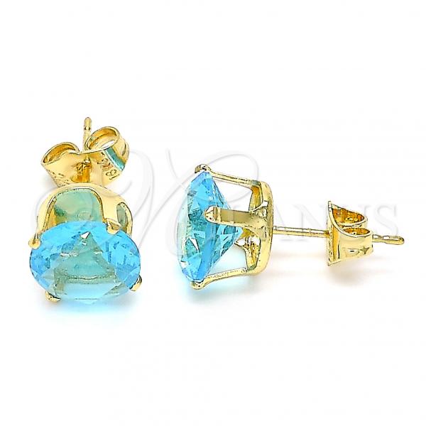 Oro Laminado Stud Earring, Gold Filled Style with Blue Topaz Cubic Zirconia, Polished, Golden Finish, 5.128.021.2