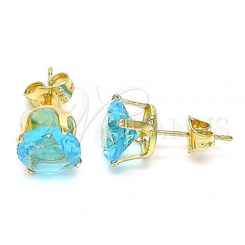 Oro Laminado Stud Earring, Gold Filled Style with Blue Topaz Cubic Zirconia, Polished, Golden Finish, 5.128.021.2