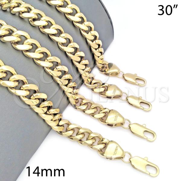 Oro Laminado Basic Necklace, Gold Filled Style Miami Cuban Design, Polished, Golden Finish, 04.63.0133.30
