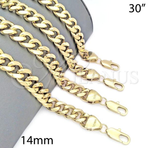 Oro Laminado Basic Necklace, Gold Filled Style Miami Cuban Design, Polished, Golden Finish, 04.63.0133.30