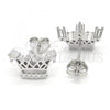Sterling Silver Stud Earring, Crown Design, with White Cubic Zirconia and White Crystal, Polished, Rhodium Finish, 02.336.0079