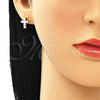 Oro Laminado Stud Earring, Gold Filled Style Cross Design, with White Cubic Zirconia, Polished, Golden Finish, 02.210.0444