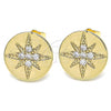 Oro Laminado Stud Earring, Gold Filled Style with White Micro Pave, Polished, Golden Finish, 02.210.0430