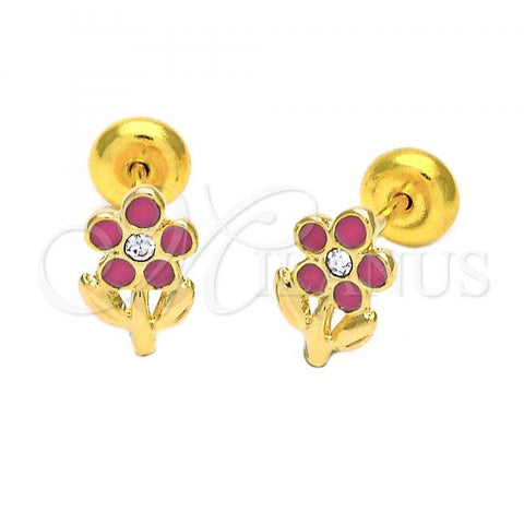 Oro Laminado Stud Earring, Gold Filled Style Flower Design, Enamel Finish, Golden Finish, 02.09.0045