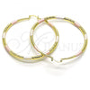 Oro Laminado Extra Large Hoop, Gold Filled Style Hollow Design, Diamond Cutting Finish, Tricolor, 02.213.0439.1.70