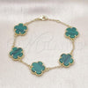 Oro Laminado Fancy Bracelet, Gold Filled Style Flower and Rolo Design, with Green Opal, Polished, Golden Finish, 03.313.0043.3.08