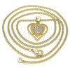 Oro Laminado Pendant Necklace, Gold Filled Style Heart Design, with White Micro Pave, Polished, Golden Finish, 04.156.0379.20