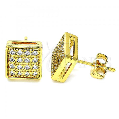 Oro Laminado Stud Earring, Gold Filled Style with White Cubic Zirconia, Polished, Golden Finish, 02.342.0028