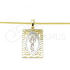 Oro Laminado Pendant Necklace, Gold Filled Style Divino Niño Design, Polished, Tricolor, 04.106.0056.20