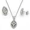 Sterling Silver Earring and Pendant Adult Set, Flower Design, with White Cubic Zirconia, Polished, Rhodium Finish, 10.175.0026