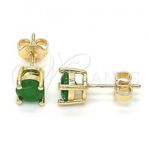 Oro Laminado Stud Earring, Gold Filled Style with Fern Green Cubic Zirconia, Polished, Golden Finish, 02.284.0010.5