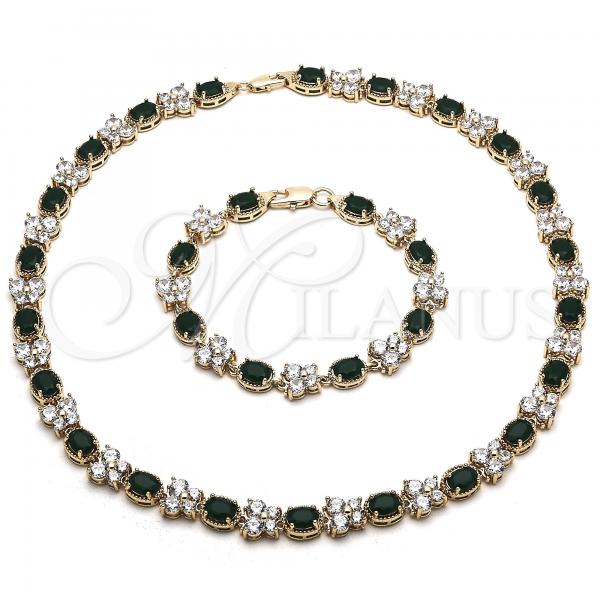 Oro Laminado Necklace and Bracelet, Gold Filled Style Butterfly Design, with Green and White Cubic Zirconia, Polished, Golden Finish, 06.284.0004.1