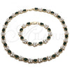 Oro Laminado Necklace and Bracelet, Gold Filled Style Butterfly Design, with Green and White Cubic Zirconia, Polished, Golden Finish, 06.284.0004.1