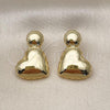 Oro Laminado Stud Earring, Gold Filled Style Heart Design, Polished, Golden Finish, 02.282.0020