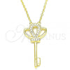 Sterling Silver Pendant Necklace, key Design, with White Cubic Zirconia, Polished, Golden Finish, 04.336.0049.2.16