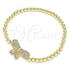 Oro Laminado Fancy Bracelet, Gold Filled Style Expandable Bead and Butterfly Design, with White Micro Pave, Polished, Golden Finish, 03.299.0045.07