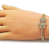 Oro Laminado Fancy Bracelet, Gold Filled Style Teddy Bear and Miami Cuban Design, with White Cubic Zirconia and White Micro Pave, Polished, Golden Finish, 03.284.0061.07