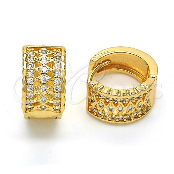 Oro Laminado Huggie Hoop, Gold Filled Style with White Micro Pave, Polished, Golden Finish, 02.304.0009.15