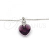 Rhodium Plated Pendant Necklace, Heart Design, with Amethyst Swarovski Crystals and White Micro Pave, Polished, Rhodium Finish, 04.63.1330.1.16