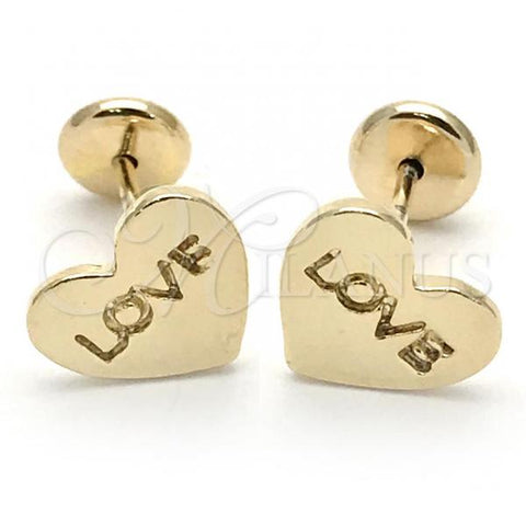 Oro Laminado Stud Earring, Gold Filled Style Heart and Love Design, Polished, Golden Finish, 02.09.0191