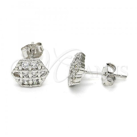 Sterling Silver Stud Earring, with White Cubic Zirconia, Polished, Rhodium Finish, 02.285.0022