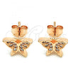 Sterling Silver Stud Earring, Butterfly Design, with White Cubic Zirconia, Polished, Rose Gold Finish, 02.336.0101.1