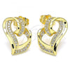 Oro Laminado Stud Earring, Gold Filled Style Heart Design, with White Micro Pave, Polished, Golden Finish, 02.195.0128