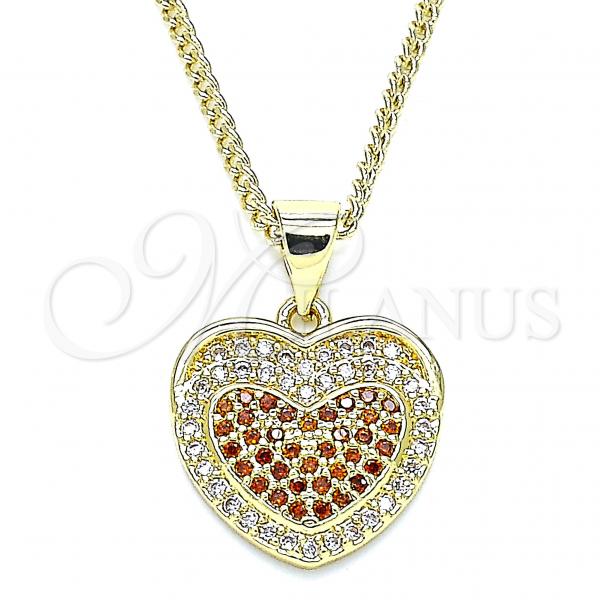 Oro Laminado Pendant Necklace, Gold Filled Style Heart Design, with Garnet and White Micro Pave, Polished, Golden Finish, 04.156.0367.1.20