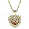 Oro Laminado Pendant Necklace, Gold Filled Style Heart Design, with Garnet and White Micro Pave, Polished, Golden Finish, 04.156.0367.1.20