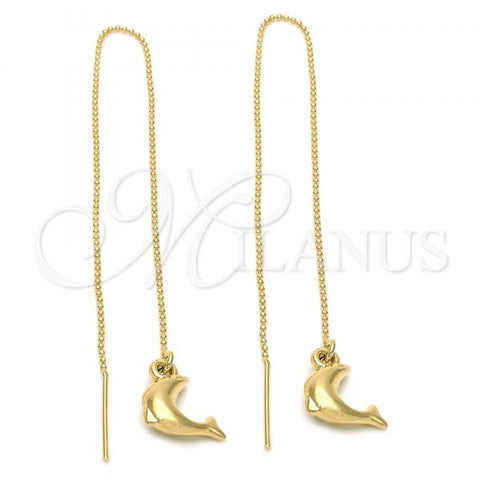 Oro Laminado Threader Earring, Gold Filled Style Dolphin Design, Golden Finish, 5.118.011