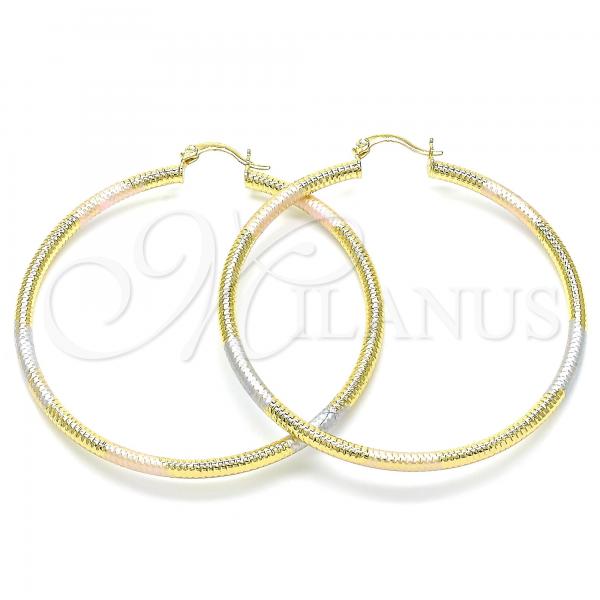 Oro Laminado Large Hoop, Gold Filled Style Diamond Cutting Finish, Tricolor, 02.170.0059.1.60