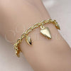 Oro Laminado Charm Bracelet, Gold Filled Style Heart and Rolo Design, Polished, Golden Finish, 03.213.0259.07