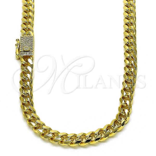 Oro Laminado Basic Necklace, Gold Filled Style Miami Cuban Design, with White Micro Pave, Polished, Golden Finish, 04.213.0303.18