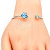 Rhodium Plated Individual Bangle, Flower Design, with Indicolite and Aurore Boreale Swarovski Crystals, Polished, Rhodium Finish, 07.239.0011.4 (02 MM Thickness, One size fits all)