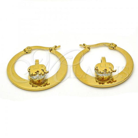 Stainless Steel Small Hoop, Elephant Design, with White Cubic Zirconia, Polished, Golden Finish, 02.244.0010.25