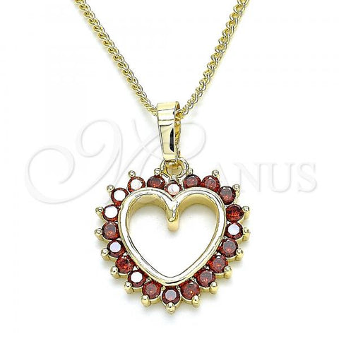 Oro Laminado Pendant Necklace, Gold Filled Style Heart Design, with Garnet Cubic Zirconia, Polished, Golden Finish, 04.284.0055.1.20