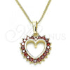 Oro Laminado Pendant Necklace, Gold Filled Style Heart Design, with Garnet Cubic Zirconia, Polished, Golden Finish, 04.284.0055.1.20