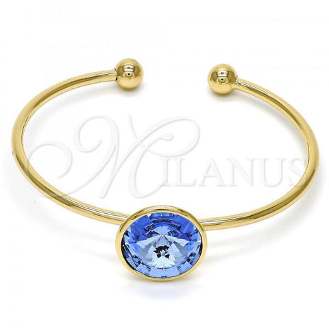 Oro Laminado Individual Bangle, Gold Filled Style with Bermuda Blue Swarovski Crystals, Polished, Golden Finish, 07.239.0012.3 (02 MM Thickness, One size fits all)