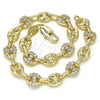 Oro Laminado Fancy Bracelet, Gold Filled Style Puff Mariner Design, with White Micro Pave, Polished, Golden Finish, 04.63.1406.08