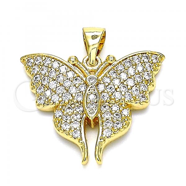 Oro Laminado Fancy Pendant, Gold Filled Style Butterfly Design, with White Micro Pave, Polished, Golden Finish, 05.342.0051